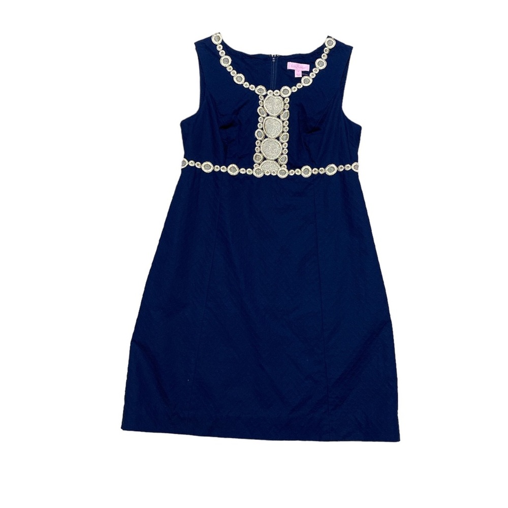 Lilly Pulitzer Rosie Shift Navy Gold Women’s 4 Sleeveless Dress Mini Textured